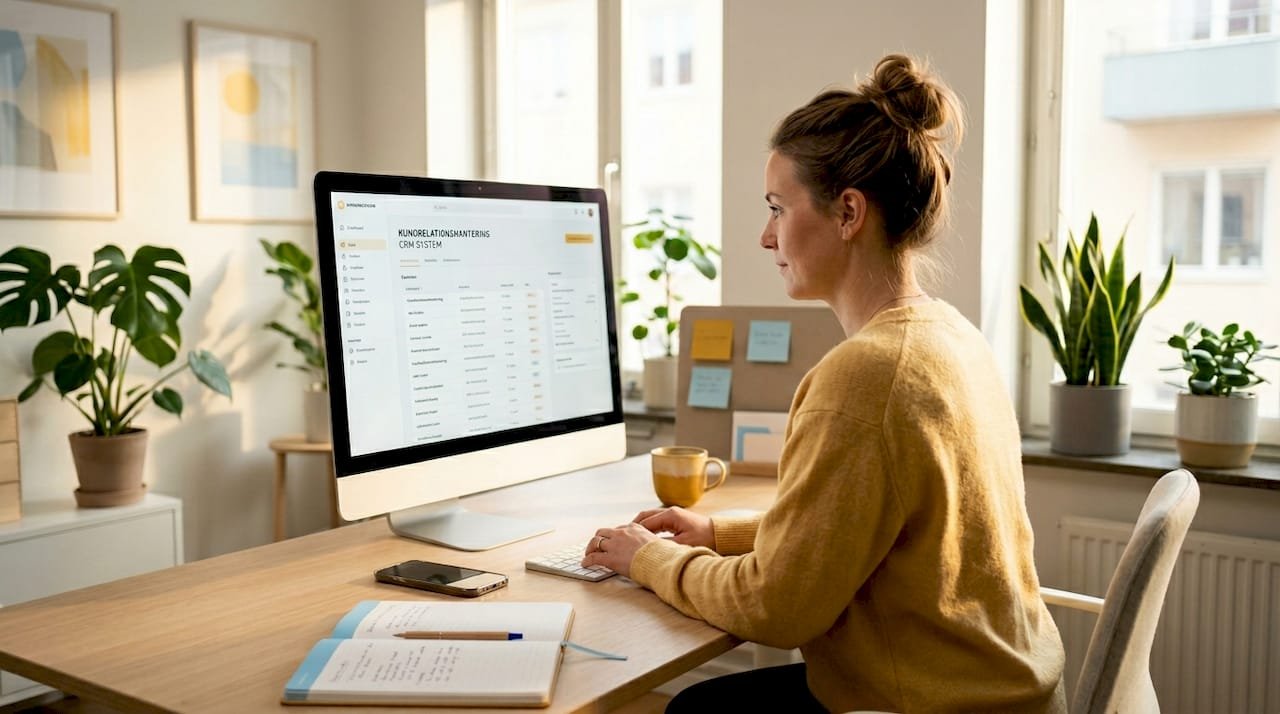 En kvinna sitter hemma och jobbar med att utveckla den digitala kundresan.