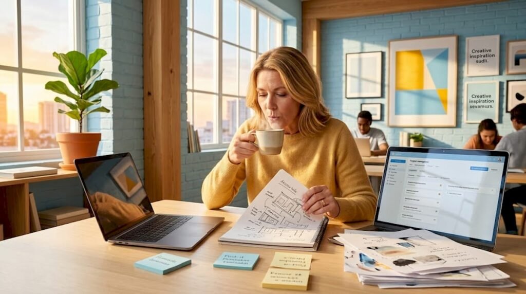 En entreprenör går igenom en prototyp av företagets hemsida