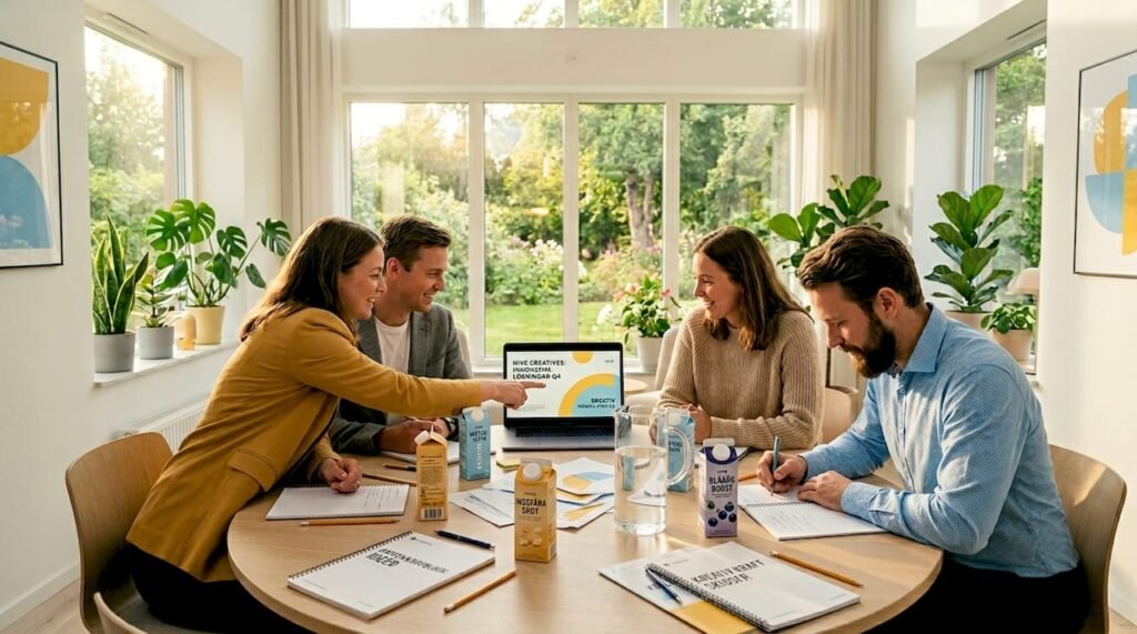 Företagsrepresentanter inom B2B samarbetar och utbyter idéer runt konferensbordet.