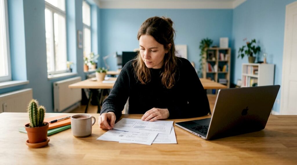 En person sitter vid sitt skrivbord och går igenom material om hur man optimerar generativa AI-motorer.