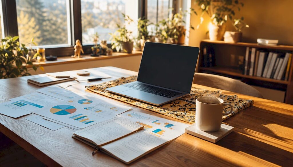 Arbetsyta med laptop och dokument som visar kundresan